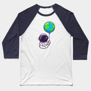 Cute Astronaut Sitting With Earth Balloon Cartoon Baseball T-Shirt